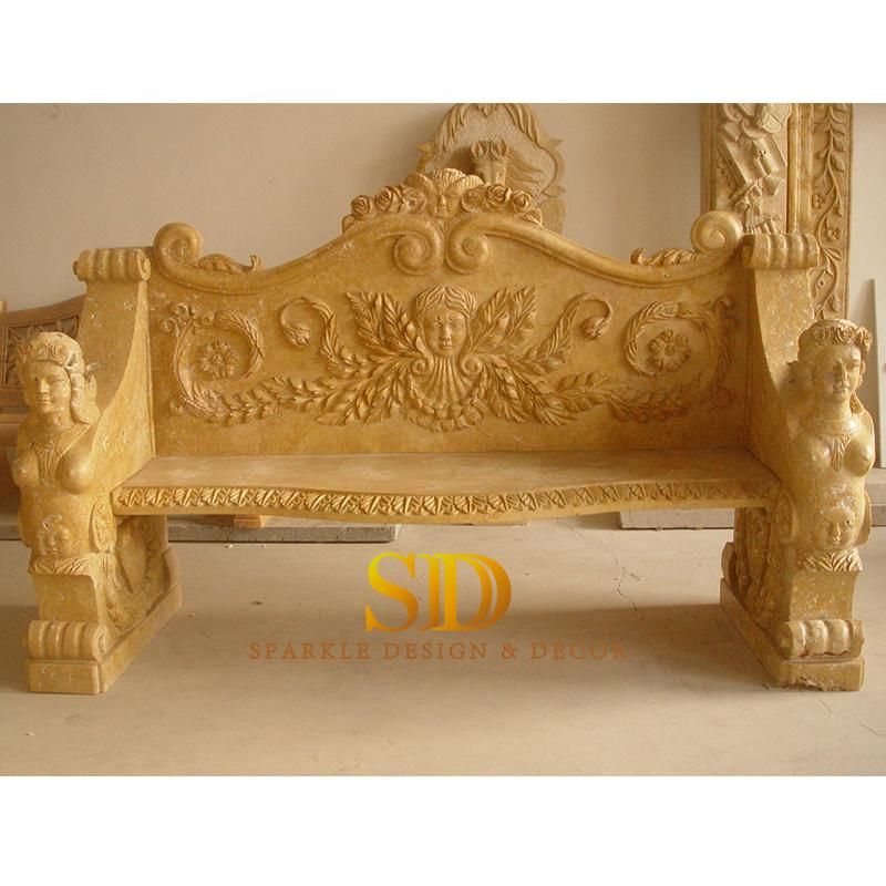 Factory Custom Make European Style Hand Carved Natural Red Marble Benches Marble Chairs for Sale