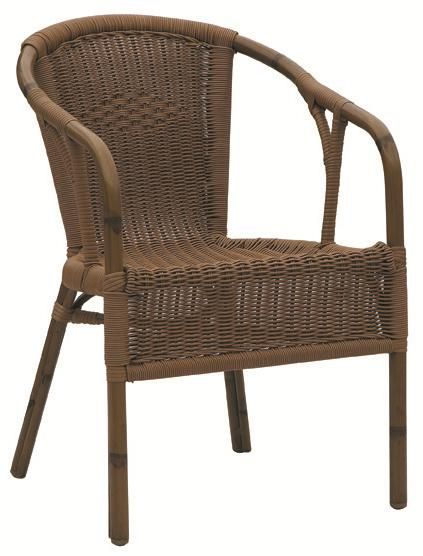 European Market Top Quality Double Tube Armrest Twin Rattan Outdoor Restaurant Chair