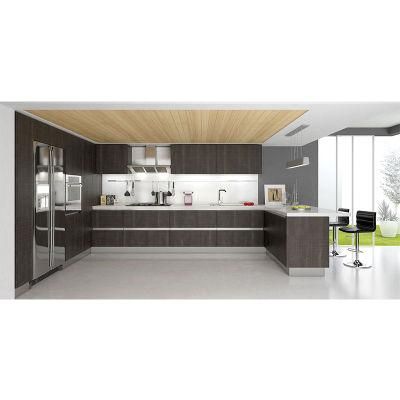 High Quality Chinese Factory Brown Wood Grain Laminate Modern Kitchen Cabinet