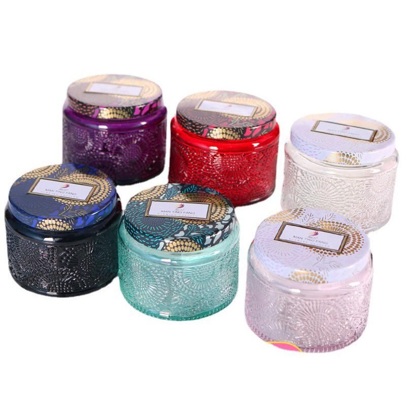 Color Covered Retro Small Relief Glass Candle Cup Mood Fragrance Glass Candle Jar Candle Holder Empty Bottle Candlestick