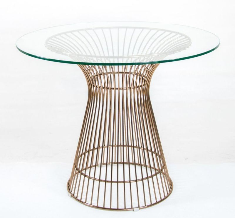 Polished Stainless Steel Wire Glass Top Outdoor Garden Round Table