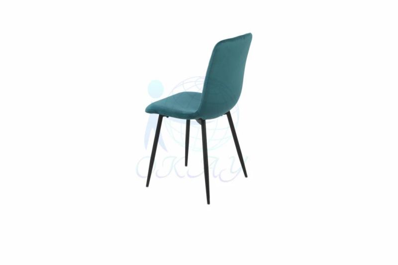 Okay European Design Dining Room Furniture Ergonomic Blue Velvet Steel Leg Dining Chair