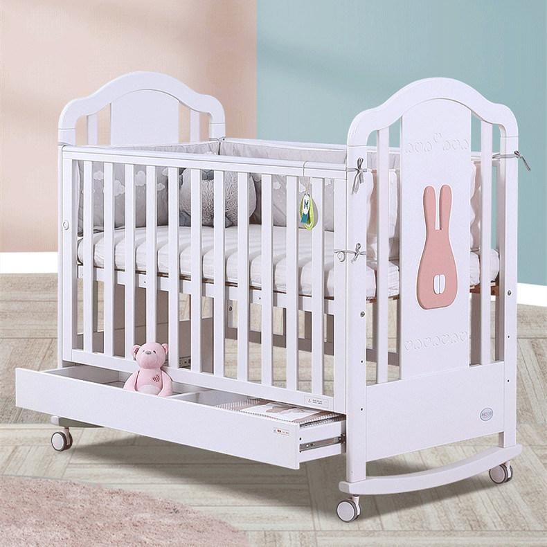 Wooden Crib European Style with Rollers Detachable