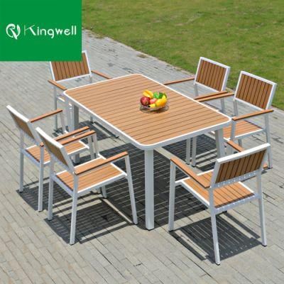 6 Seater Dining Table Set with Plastic Wood for Outdoor Garden