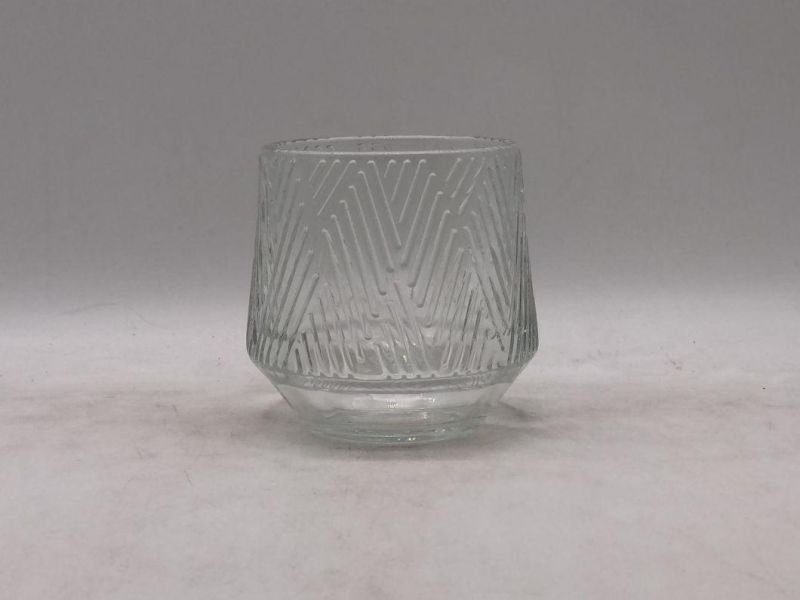 Clear Glass Candle Holder with Different Pattern and Customized Color