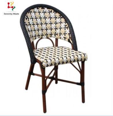 Bistro Aluminum Frame PE Rattan Dining Chair for Restaurant Coffee Shop French Style Stackable Outdoor Chair