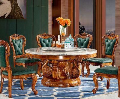 European-Style Wooden Dining Table Round Natural Marble Solid Wood Dining Table 1.8 Meters Furniture