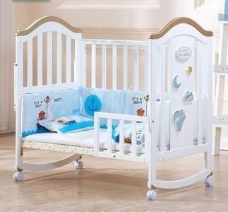 Multifunctional White Toddler Cradle Bed Baby Sleeping Nest Crib Solid Kids Playpen Wooden Cot