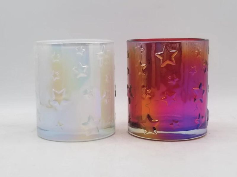 Glass Candle Holder with Irisated Color and Various Size for Decoration