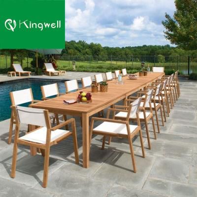 China Wholesale Teak Wood Table Set Outdoor Garden Patio Dining Furniture with Teak Armrest