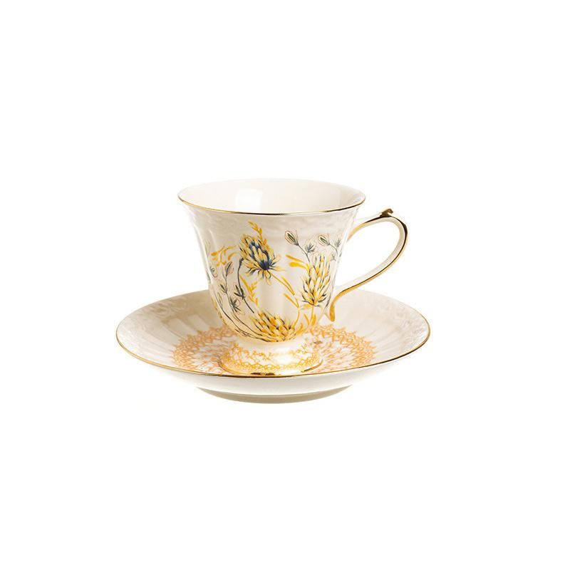 French Gold Tracing Coffee Cup and Plate Set Retro Palace Pot Golden Flower Afternoon Tea Cup Pot European Cup