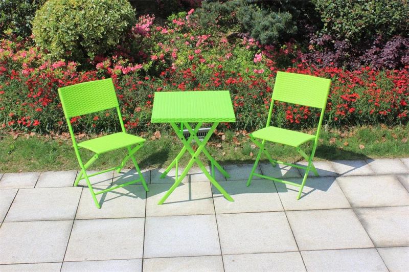 3PCS Plastic Bistro Rattan Design Folding Chair Table Set