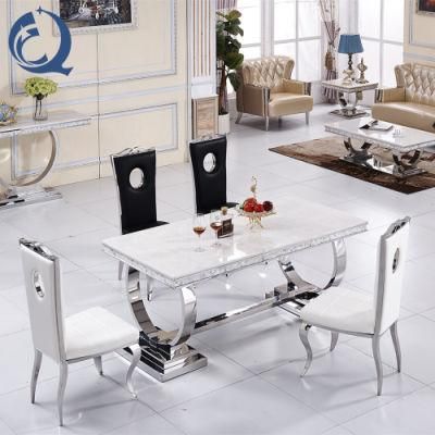 European Style Marble Dining Table Set with Stainless Steel Base