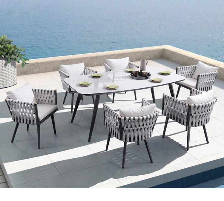 Luxury Garden Outdoor Garden Aluminum Rattan Patio Rope Weaving Dining Furniture