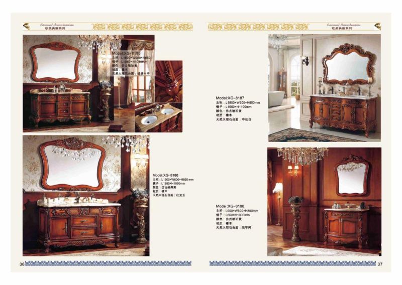 Classical Style Design European Standard Relief Furniture Solid Wood Bathroom Cabinet