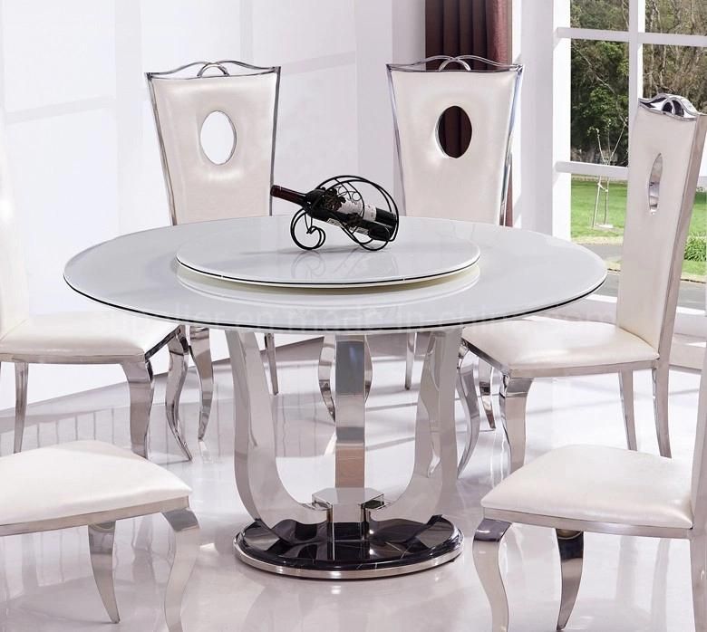 Round Rotating Marble Dining Room Table Luxury Furniture Steel Table