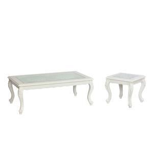 Best Sale European Design Glass Top White Wood Coffee Table