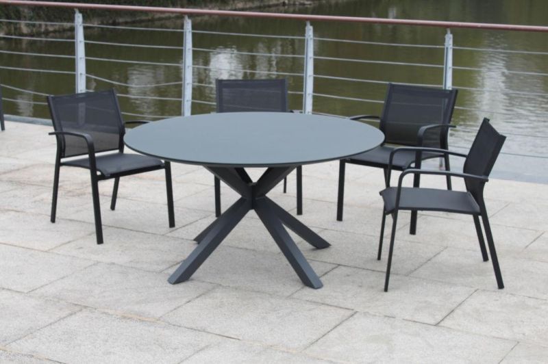 Unfolded Metal Outdoor Sectional with Dining Table Round Patio Set