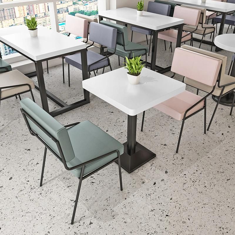Colorful Dining Furniture European Leisure Cafe Hotel Metal Frame Canteen Restaurant Leather Chair