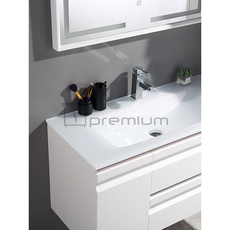 2021 New Style European MDF Cabinet Glass Wash Basin Bathroom Vanity LED Mirror Included