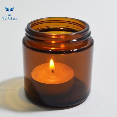 Hot Sale Hand Blown Amber Glass Luxury Candle Holder Jars with Lid