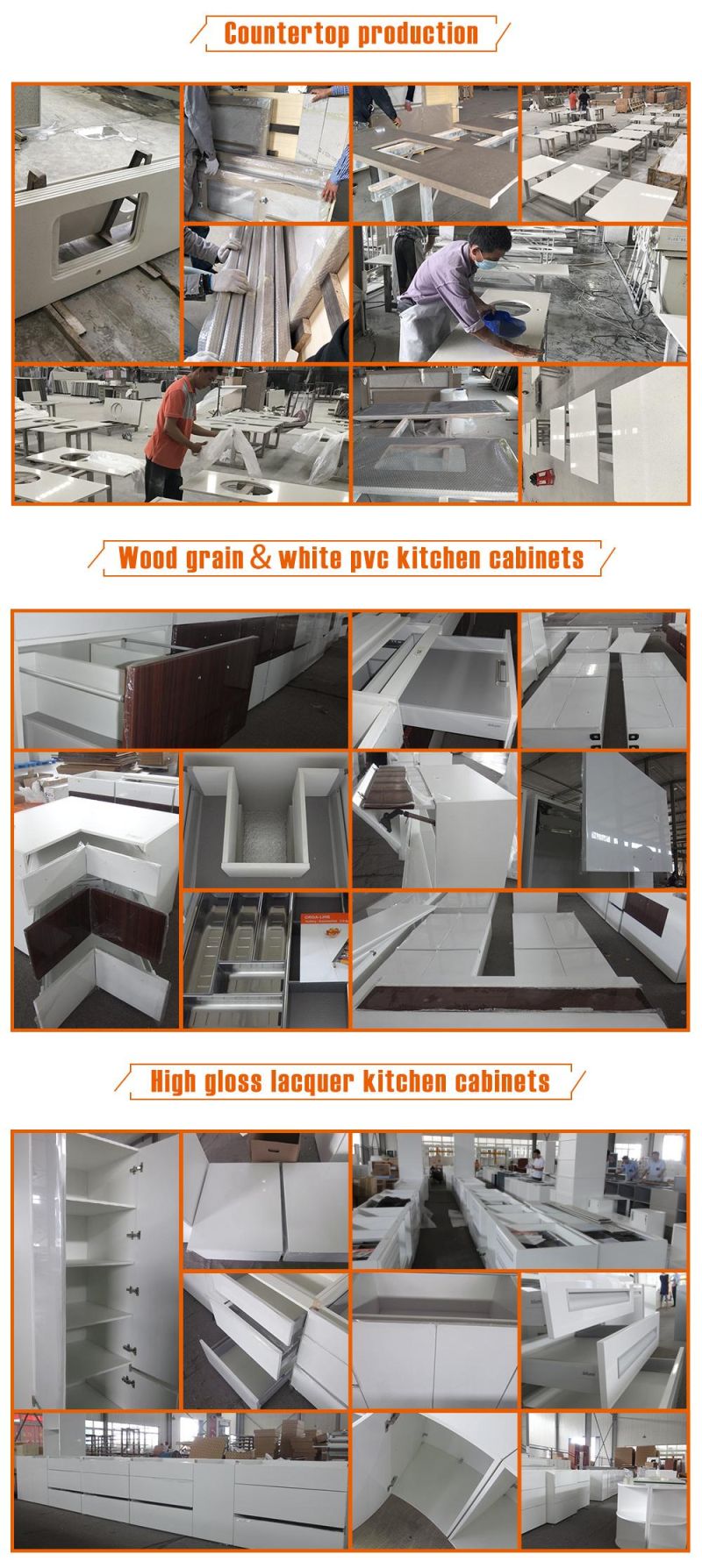 European Style White PVC Kitchen Cabinet with Durable Quartz Stone Countertop