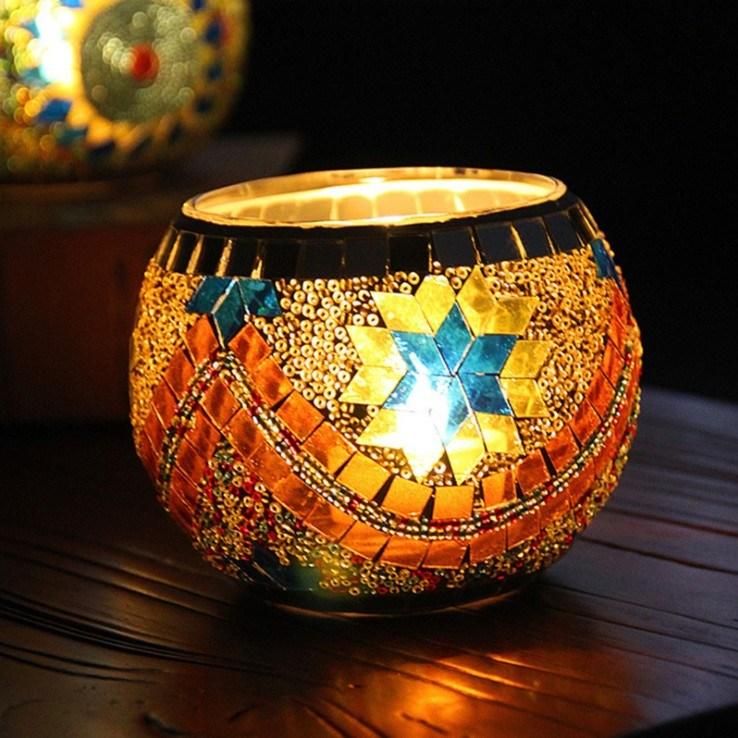 Retro Mosaic Decoration Spherical Glass Candle Holder for Home Decoration