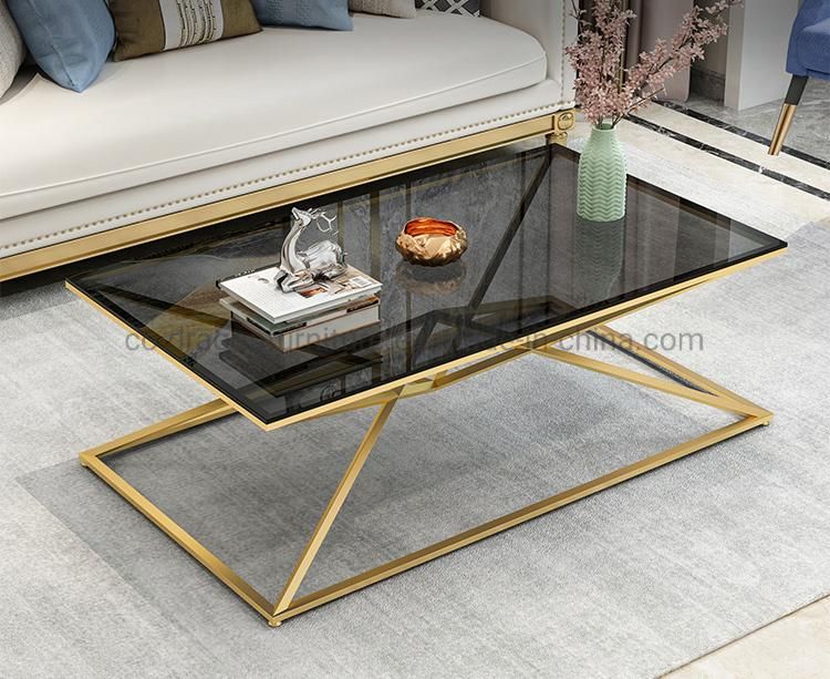 European Design Home Furniture Glass Coffee Table with Gold Legs