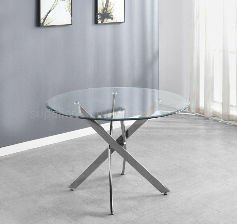 American Style Stainless Steel Dining Table of Silver Metal Base