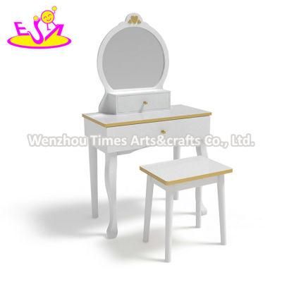 Customize White Wooden Little Girls Vanity Table with Mirror &amp; Stool W08h140c