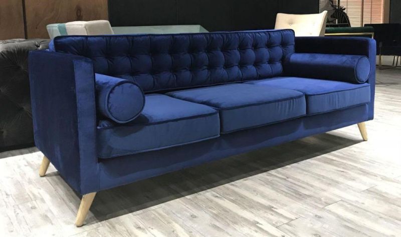 European Style Grey Linen Fabric Living Room Sofathree Seater Sofa
