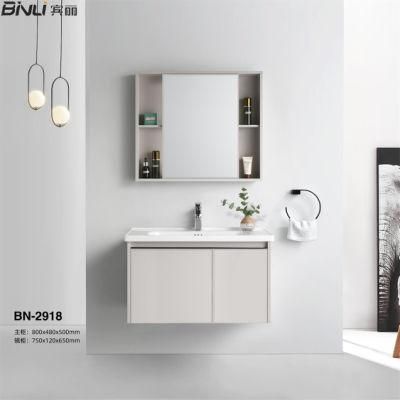 European Design Aluminuum Complete Bathroom Vanity Sets Wall Floating Basin Cabinet with Mirror Cabinet