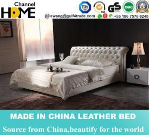 Popular Modern European Genuine Leather Button Tufted King Bed (HC257)