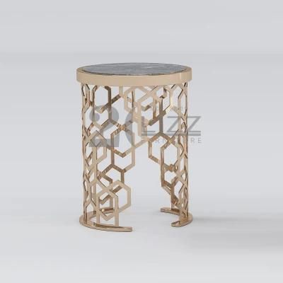 Luxury Contemporary Style Living Room Furniture Set European Hotel Office Top Marble Gold Metal Side Table