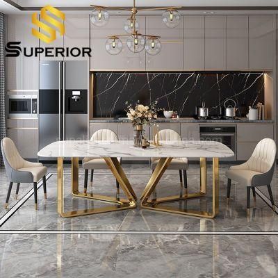 European Luxury Stainless Steel Dining Table of 6 Chairs
