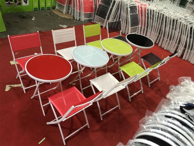 Customized Color Outdoor Steel Bistro Folding Chairs & Table Textilene Set