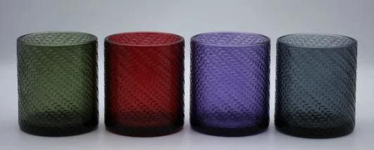 Glass Candle Holder with Various Color and Embossed Decal