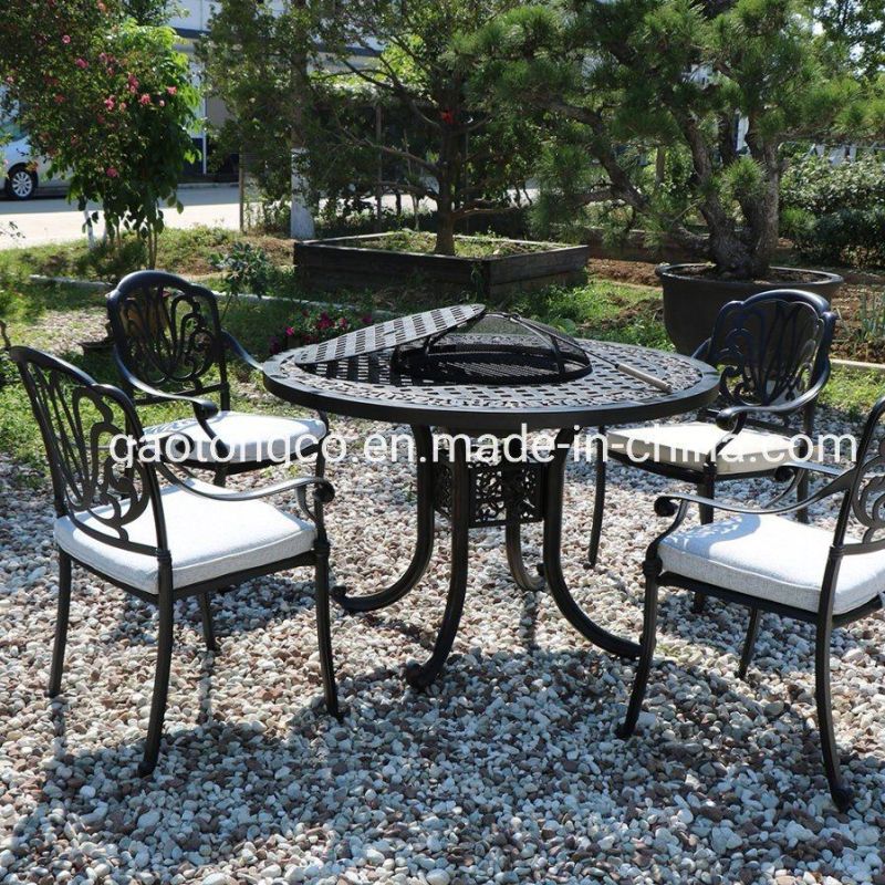 All Weather Outdoor Cast Aluminum Garden Furniture 5-Piece BBQ Table Set in Black