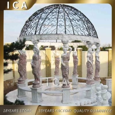 Mixed Color Carved Natural Marble Statue Gazebo
