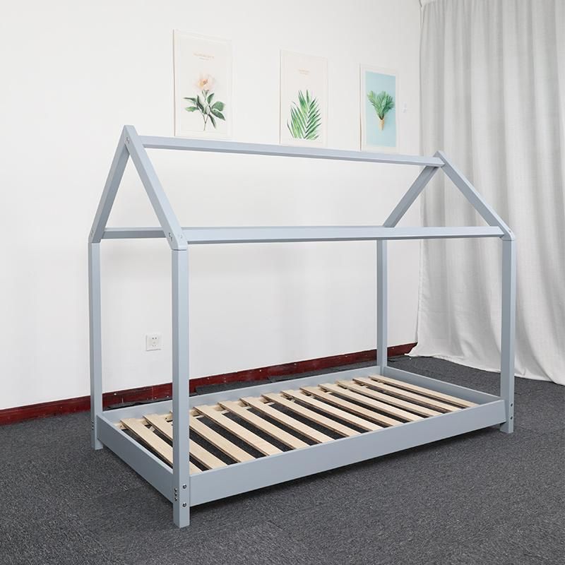 Wooden Kids House Bed Frame Solid Pine Wood House Style Kids Floor Bed