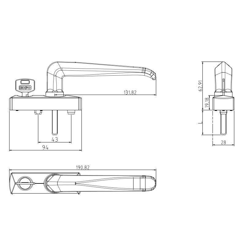 Spindle Handle with Key for Side-Hung Window in Aluminum and PVC