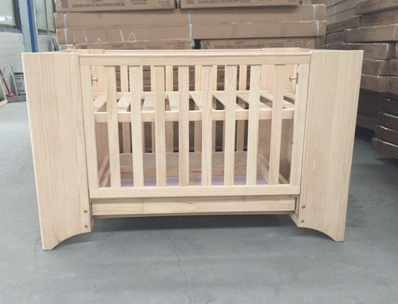 Wooden Baby Crib Multifunctional Non Painted Solid Wood Modern Style
