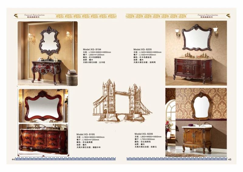 European Classical Style Design Relief Furniture Antique Solid Wood Bathroom Cabinet