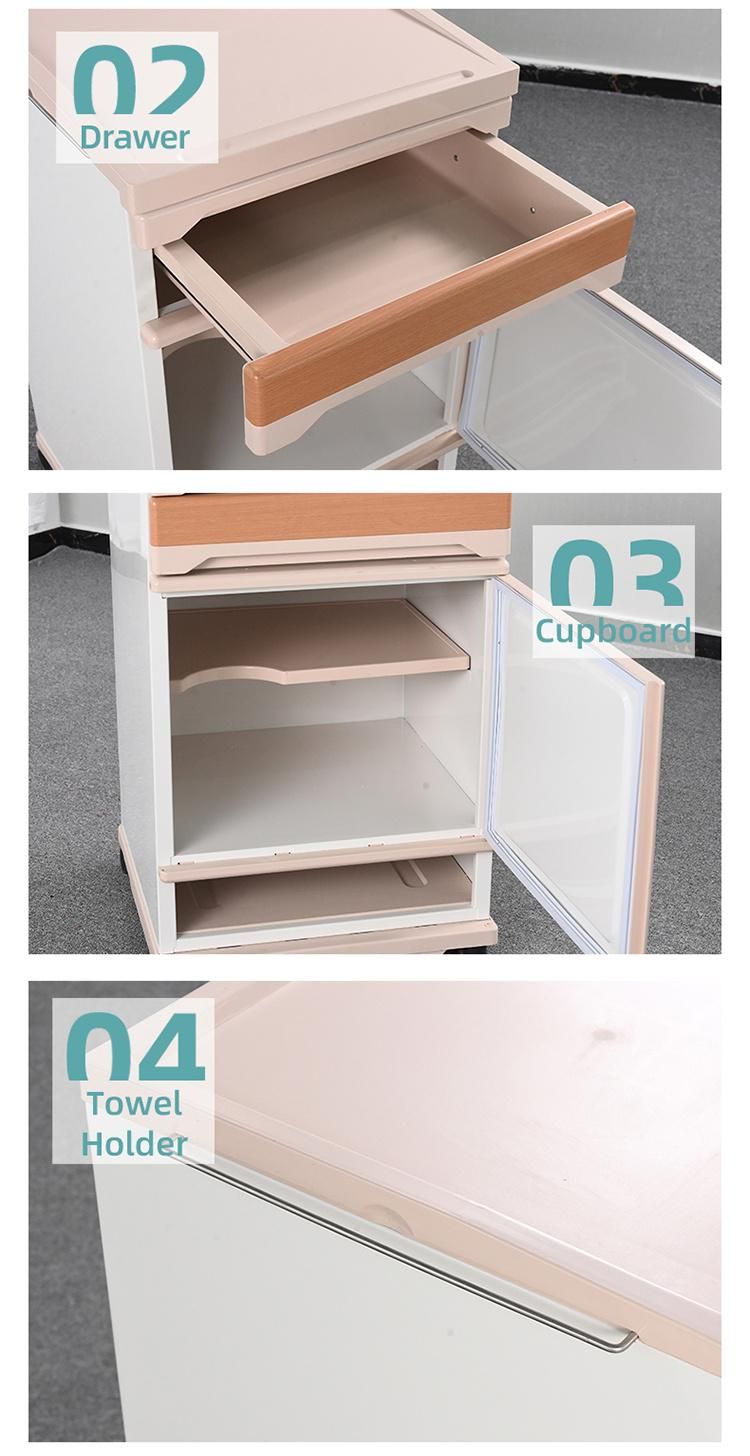 ABS Plastic Medical Hospital Bedside Cabinet Table Lockers Bedside Table Store Content Space Hospital Bedside Locker