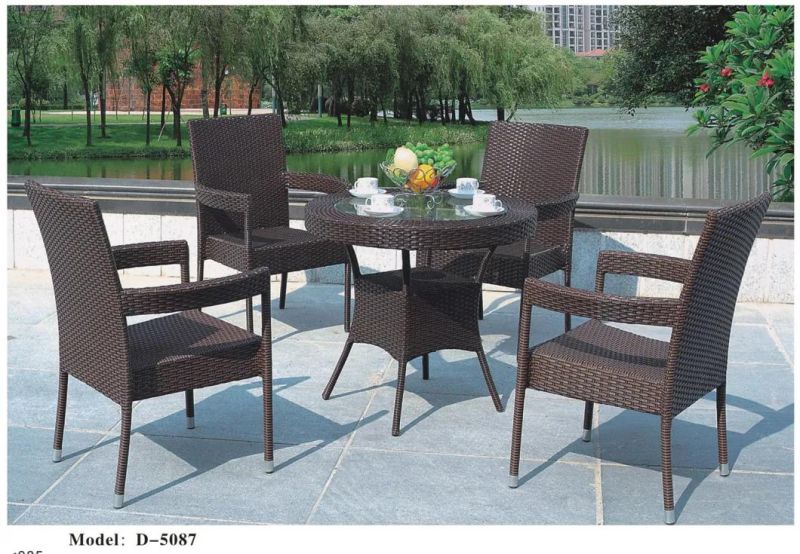 Promotion Classic High Back Armrest Chair Round Rattan Table 5 PCS Combination Garden Beach Balcony Furniture