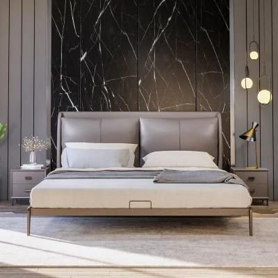 European Design Bedroom Bed Luxury King Size Bedroom Furniture Bed with Beside Table
