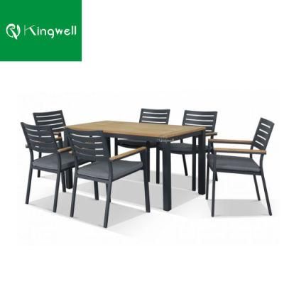 Waterproof 6 Seater Dining Table and Chair Set Commercial Bistro Table Teak Wood Furniture for Outdoor