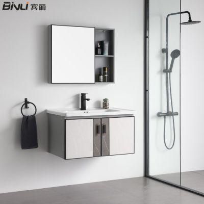 Aluminum Bathroom Furniture Vanity European Bathroom Cabinet for Hotel Ceramic Basin with Mirror Cabinet