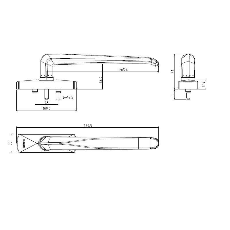 Square Spindle (=70mm) Handle, Stainless Steel Material, for Sliding Doors