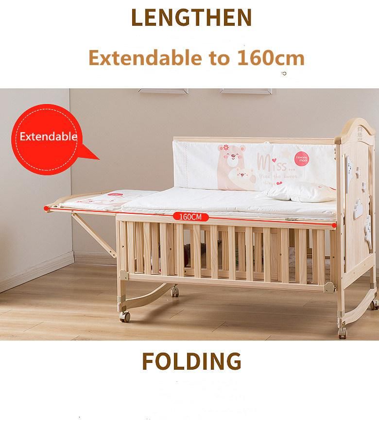 European Style Luxury Wooden Baby Crib, Royal Golden Hand Carving New Born Baby Cot with Multifunction